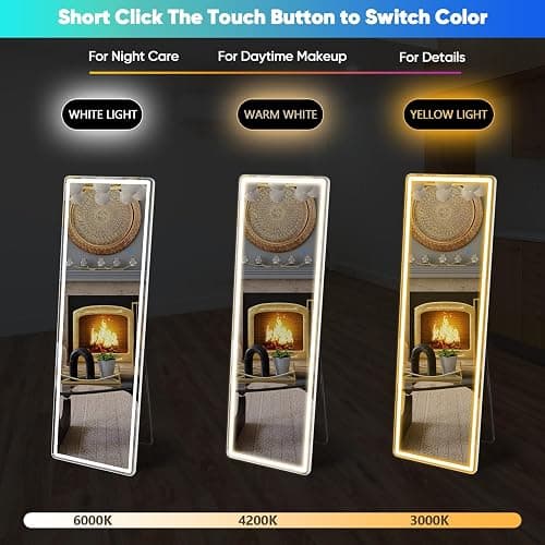 DUMOS LED Full Length Mirror, 20"×63" Floor Standing Mirror with 3 Color Lights & Wall Mounted for Bedroom, Dressing Room, Living Room, Bathroom thumbnail 2