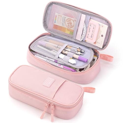 CICIMELON Durable Pencil Case Big Storage Pen Pouch Bag for School Supplies Office College Teen Girls Adults, Pink | Pen Pouch Bag, for School Supplies, Office, College, Adults, Pink - Image 1