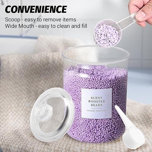4PCS Laundry Storage Containers Jars, Liquid Laundry Detergent Storage Fabric Softener Dispenser with Labels Scoops Washing Powder Storage Acrylic Laundry Pods for Washing Pods Dryer Sheet Bath Bombs thumbnail 4