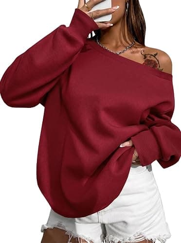 Remidoo Women's Off The Shoulder Sweatshirt Oversized Long Sleeve Top | Relaxed Off Shoulder Fit, Lightweight Pullover, Not Fleece, Drop Shoulder, Fall Layering for Casual Travel and Lounge - Image 1