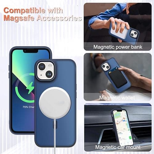 YENAPOON for iPhone 14 Case, iPhone 13 Case, with 1 Screen Protector, Matte Magnetic Slim Phone Cover, Support for Magsafe, Shockproof Protection Translucent Frosted Back,Navy Blue thumbnail 3