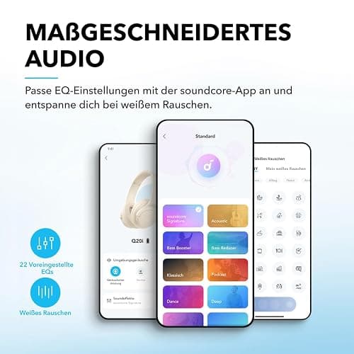 soundcore by Anker Q20i kabelloser Bluetooth Over-Ear-Kopfhörer mit Hybrid Active Noise Cancelling, 40h Spielzeit im ANC-Modus, Hi-Res Audio, tiefer Bass, Personalisierung per App(Weiß) thumbnail 8