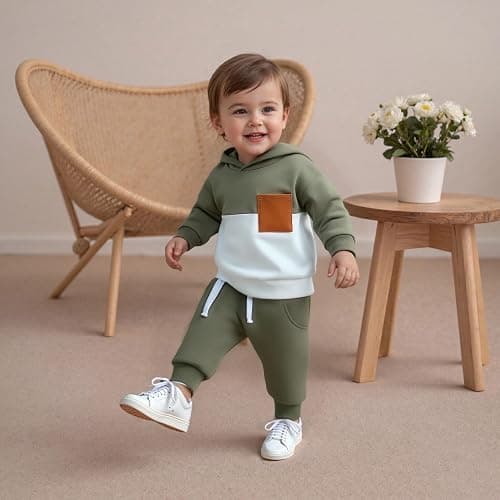 LIOMENGZI Infant Baby Boy Fall Winter Clothes Outfits Hooded Long Sweatshirt Pants Set Toddler Clothes 6 12 18 24 Months 2T thumbnail 4