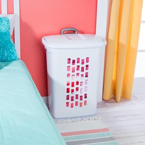 Sterilite 3-Pack Ultra Wheeled Hamper, Laundry Basket w/ Flip-Top Lid & Retractable Handle - Plastic Rolling Clothes Storage Cart with Ventilated Holes for Home, Apartment or Dorm thumbnail 4