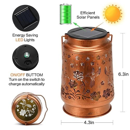 Solar Lanterns Outdoor Waterproof Hummingbird Garden Decor Birthday Gifts for Women Mom Grandma Hanging Solar Lights Metal Solar Decoration Outside for Yard,Patio,Backyard,Porch thumbnail 4