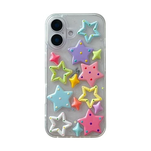 Emylisa Designed for iPhone Case, Cartoon 3D Colorful Stars Clear Soft Phone Case (Clear,for iPhone 16 Plus) - Image 1