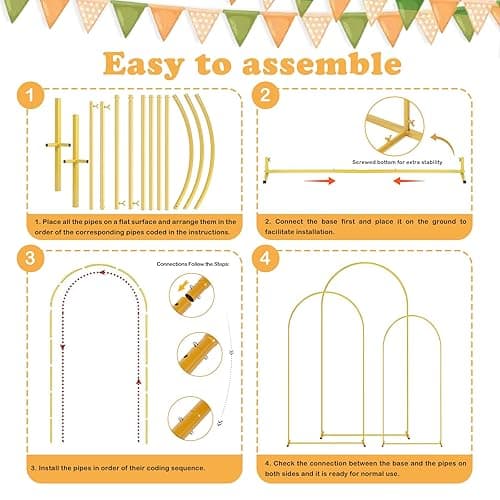 DDMY Arch Backdrop Stand, Gold Metal Balloon Arch Stand Set of 3 (7.2FT/6.6FT/6FT) for Wedding Ceremony Birthday Party Baby Shower Graduation Ceremony Photo Backdrop Other Occasions Decoration - Arch Stand (7.2FT/6.6FT/6FT) thumbnail 4