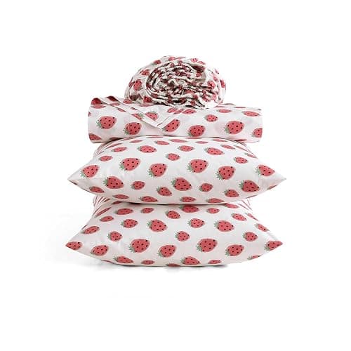 Poppy & Fritz - Queen Sheets, Luxurious Cotton Percale Bedding Set, Crisp & Cool, Super Soft Bed Essentials (Strawberry Picnic Pink, Queen) thumbnail 3
