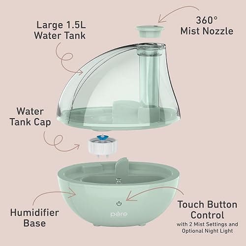 Pure Enrichment PureBaby Ultrasonic Cool Mist Humidifier & Soft Glow Night Light, Whisper-Quiet and Ideal for Baby Nurseries & Kids Bedrooms to Relieve Congestion, Colds, & Coughs (Whisper Green) thumbnail 5