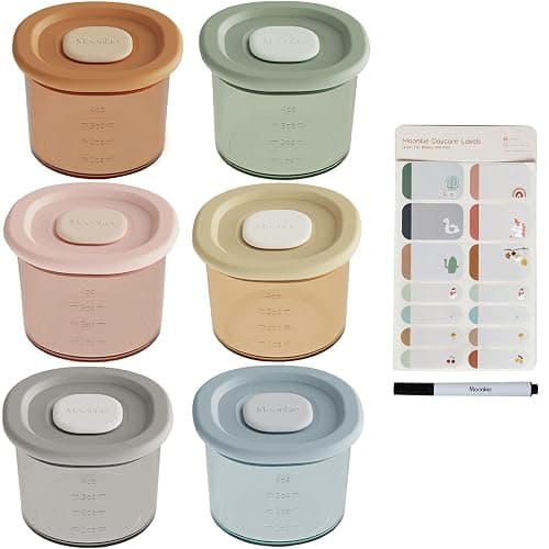 Moonkie Silicone Baby Food Storage Containers, 6 Pack, 120ml Weaning Freezer Pots with Airtight Lids, Reusable Baby Food Snack Pots, Microwave and Dishwasher Safe, Perfect for Infant & Toddler Food - Image 1