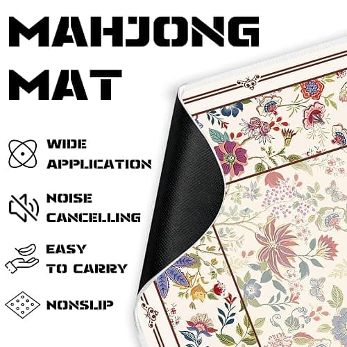 HEIFAM Mahjong Mat for Table, Mahjong Table Mat Flower 31x 31In, Non-Slip Noise Reduction Mah Jong Mat with Carrying Bag, Game Table Cover for Mahjongs Poker Card Dominoes, Christmas Birthday Gift thumbnail 4