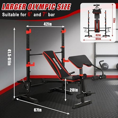 MAIDOMA 1500LBS 8 in 1 Olympic Weight Bench Set with Leg Extension/Curl and Preacher Curl, Bench Press Set and barbell Rack with Safety Bar Catches, Foldable Workout Benches for Home(US Stock) thumbnail 3