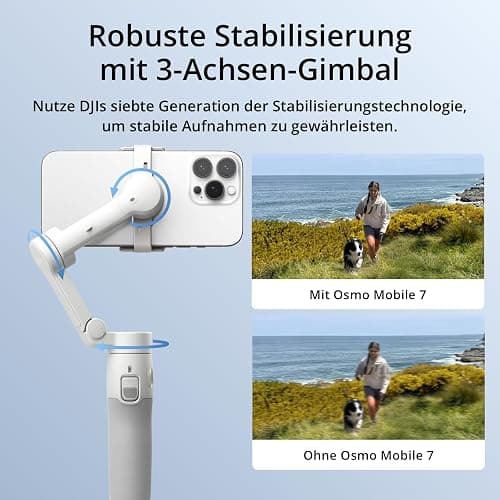 DJI Osmo Mobile 7 Gimbal-Stabilisator für iPhone, Android, integriertes Stativ, Ultraleicht, 3-Achsen-Smartphone-Gimbal, ActiveTrack 7.0, ShotGuides, EIN-klick-Bearbeitung, 10 Std. Nutzung thumbnail 2