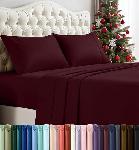 Utopia Bedding Queen Sheet Set – 4 Piece Bed Sheets for Queen Size Bed, Soft and Breathable Microfiber, Includes 1 Fitted Sheet, 1 Flat Sheet and 2 Pillowcases (Burgundy) - Image 1