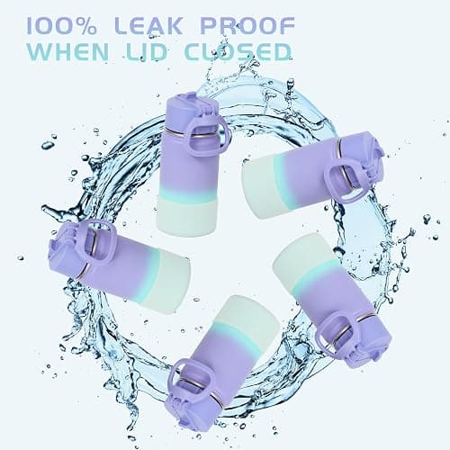 Volhoply 14oz KIds Water Bottle with Straw Lid and Silicone Boot Bulk 6 Pack,Stainless Steel Insulated Cups for Boys & Girls Multipack,Double Wall Vacuum Leakproof Bottles(Assorted,6) thumbnail 6