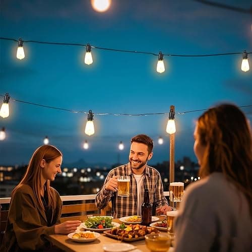 Solar Lights Outdoor String light patio deals 100FT with 32 Shatterproof, solar String Lights Outdoor Waterproof with Remote ST38 Vintage Edison Bulbs,Waterproof Hanging Lights for Outside Backyard - 100FT-32 Bulbs thumbnail 7