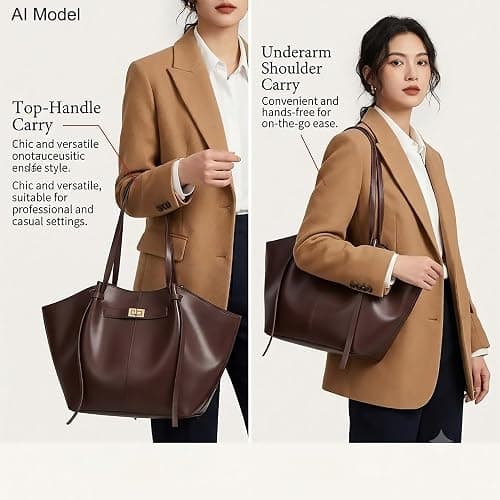Large Tote Bag, Hobo Handbag Underarm Shoulder Purse | Foldable Vegan PU Leather, Large Capacity, Adjust the straps with chic knots, for Women Daily, Shopping, Dating and Gift thumbnail 6