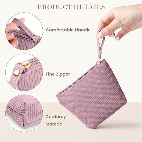 MAGEFY Mini Makeup Bag, Cute Small Makeup Bag for Purse Corduroy Cosmetic Bag for Women with Slip-in Pockets Travel Purse Essentials Lipstick Bag(Pink,Mini) thumbnail 5