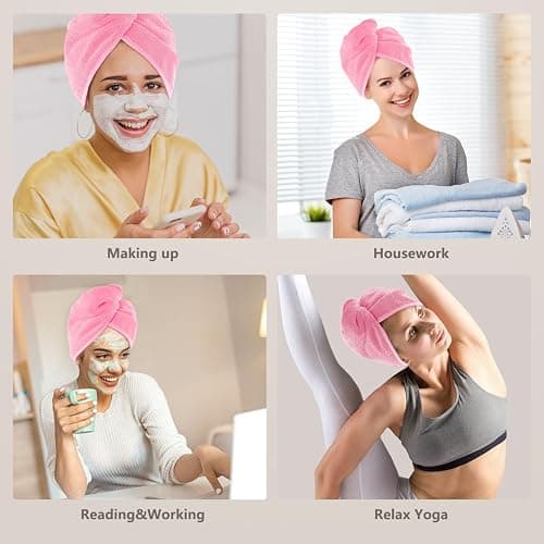 AIDEA Microfiber Hair Towel Wrap, 2 Pack Hair Turbans, Super Absorbent Quick Dry Hair Towel Wrap for All Hair Types Anti Frizz, 26"×10", Pink thumbnail 5