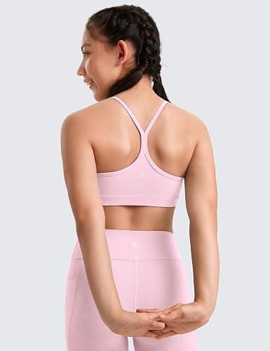 CRZ YOGA Girls Butterluxe Y Back Sports Bra - Yoga Athletic Casual Tops Scoop Neck Spaghetti Strap Padded Crop Kids Teen thumbnail 2