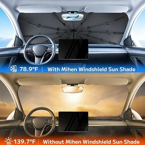 Mihen Windshield Sun Shade Umbrella for Car - Universal Size [100% Blocks Sunlight & Ice Cooling Feel] Foldable Front Window Car Sun Shade Heat Insulation, Protect Car Interior for Car, SUV, Truck thumbnail 4