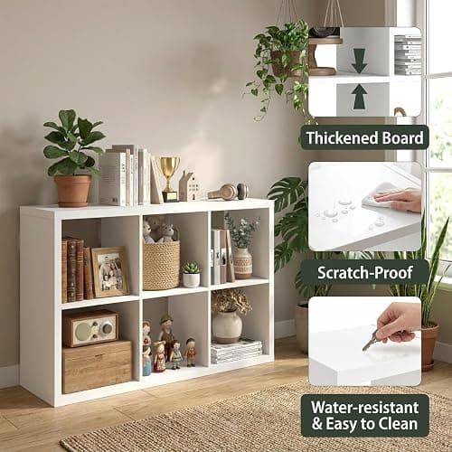 WannabeMyself【2026 Wooden Thick Frame】 6 Cube Storage Organizer with Anti-Tipping Kits, Reversible Open Back Book Shelf,Bookcase for Living Room,Bedroom,Entrance Hall,Office,11.6×36.3×24.6,White thumbnail 3