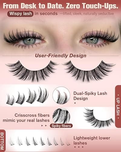 Focipeysa Wispy Lash Clusters Natural Eyelash Clusters Pestañas Postizas Naturales Spiky Manga Lash Extensions C Curly Individual Lashes 10-16mm with Bottom Lashes Clusters DIY Lash at Home thumbnail 3