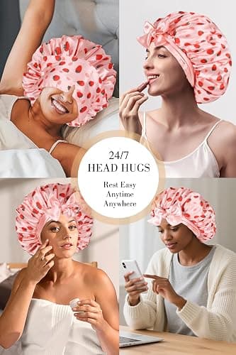 Vettres Double Layer Satin Bonnet with Detachable Eye Mask Night Cap for Curly Natural Hair Reduces Frizz Locks in Moisture thumbnail 9