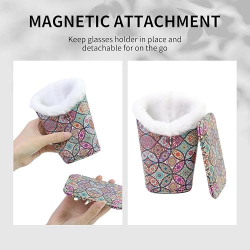 FlyingMage Plush Lined Eyeglasses Holder, Cute Magnetic PU Leather Glasses Stand Case for Women Men Kids thumbnail 3