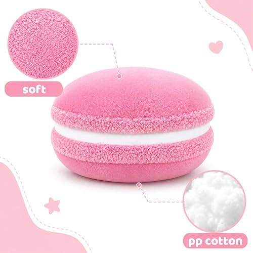 Macaron Throw Pillow Food Plush - Cookie Fun Round Seat Cushion Pink | 14.5" Funny Cute Bread Soft Back Bolster, Microbead Decorations Home Decor for Sofa Couch Bedroom Office Birthday thumbnail 3