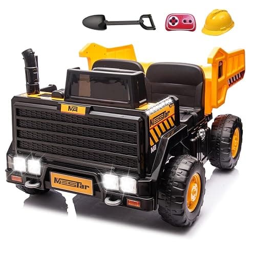 Kidsera 24V Ride On Dump Truck, 24inch-2 Seater Ride On Car for Kids w/Remote Control 4WD/2WD Up to 5 Mph, 24v Ride on Toys for Big Kids w/Electric Dump Bed Extra Shovel Traffic Cones (Yellow) - Image 1