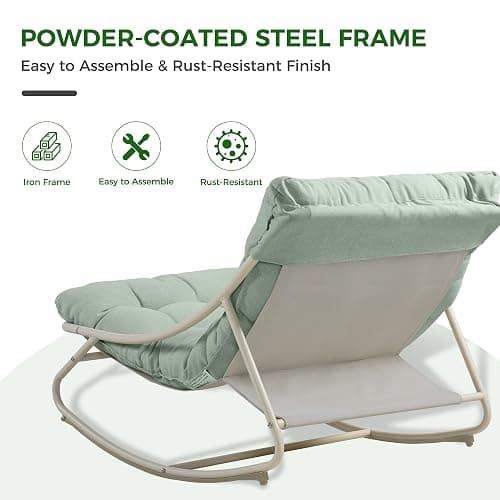 Grand patio Outdoor Rocking Chair, Metal Lounge Rocking Chair with Thick Cushion, Comfy Modern Rocker for Patio Porch Deck Backyard, Green thumbnail 7