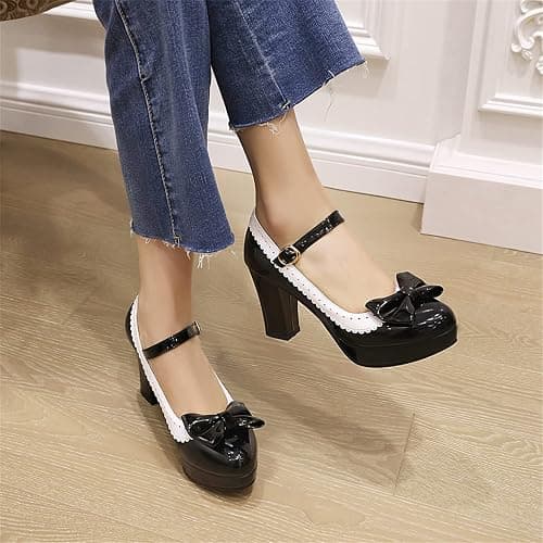 FOREADA Mary Jane Shoes for Women Kawaii Platform High Heels Retro Bow Lolita Shoes Vintage Dress Pumps Black/Red/Yellow thumbnail 2