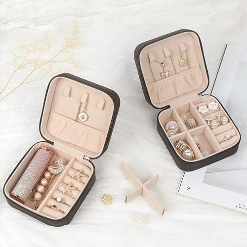 MFXIP Travel Jewelry Case Small Jewelry Box Jewelry Organizer Storage Case Portable PU Leather Mini Jewelry Travel Case for Girls Womens Earring, Necklace, Rings,Bracelets thumbnail 5