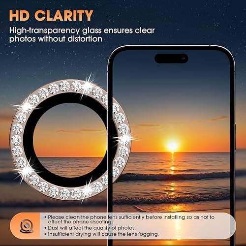 Xfilm for iPhone 16 Pro/16 Pro Max Camera Lens Protector Bling Individual Metal Diamond Ring 9H Hardness Scratchproof Protector, Stylish Phone Accessories, Case Friendly (Brown Diamond) thumbnail 3