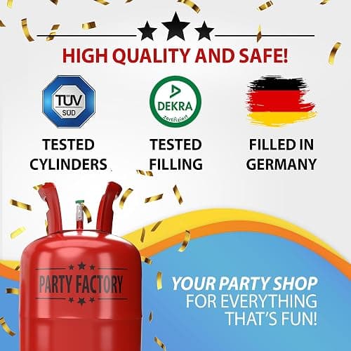 Party Factory – Helium Tank - 1x 140 liters for up to 20 assorted balloons (latex, LED & foil) – Party birthday decoration disposable gas cylinder – bendable filling valve – For decorative occasions thumbnail 7