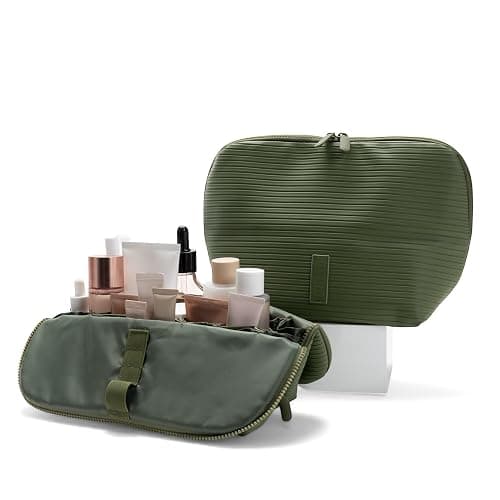 THE VERTI-Vertical Waterproof Makeup & Toiletry Bag | 23-Pocket Organizer with Upright, Fold-Down Design for Skincare, Toiletries & Essentials (Olive, Medium) - Image 1