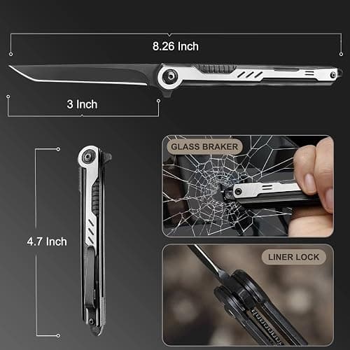 QZL EDC Folding Pocket Knife for Men,Slim Tanto knives with Clip and Glass Breaker, Gentleman's Knife with 7CR13Mov Steel Blade for Everyday Carry, Outdoor Camping thumbnail 2