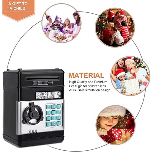 Renvdsa Cartoon Electronic ATM Password Piggy Bank Cash Coin Can Auto Scroll Paper Money Saving Box Gift for Kids (Black) thumbnail 7