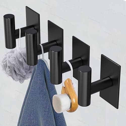 VAEHOLD Wall Towel Hooks, Heavy Duty Sticky Holder Waterproof Towel Hooks for Hanging Coat, Clothes, Closet Hook Wall Mount for Kitchen (Black, 4 Pack) thumbnail 7