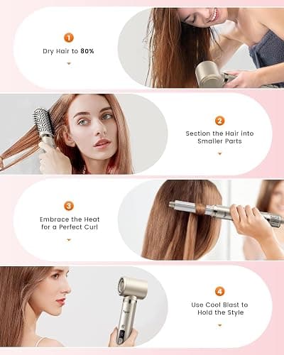 Tqcir 5-in-1 Professional Hair Dryer Brush, Powerful Multi-Styler with Auto-Wrap Curlers, Fast Drying Curling Straightening Volumizing Without Heat Damage, Storage Case Best Gift for Girl/Women thumbnail 9