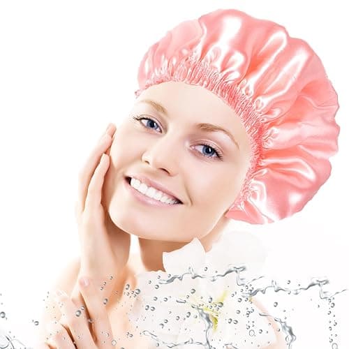 Shower Caps for Women, 4 PCS Elastic and Reusable Bath Caps, Double Layers Shower Cap Reusable Waterproof, Bathing Shower Caps, Environmental Bath Hair Protection Cap - Solid Color B thumbnail 7