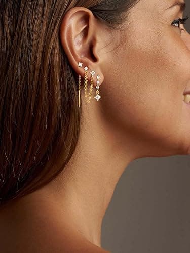 Moodear Dangle Earrings 3/4 Pairs Dainty 14K Gold Plated Earrings for Women Trendy Chain Earring Stacks Set Cubic Zirconia Drop Hoop Stud Hypoallergenic Earrings for Women Jewelry Gifts thumbnail 4