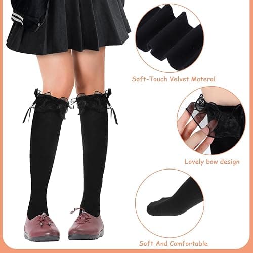 Cotton Knee High Socks with Bow White Lolita Socks Over the Knee Socks for Daily Wear School Dating Dance thumbnail 5