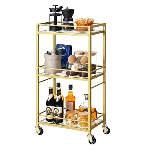 MAHANCRIS Bar Cart for The Home, 3-Tier Drink Cart on Wheels, Home Bar Serving Cart, Mini Bar Cart for Small Space, Kitchen, Dining Room, Gold RCJ40B01 thumbnail 8