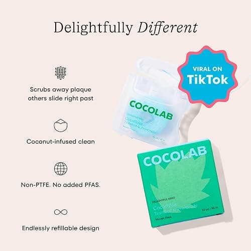 Cocofloss Expanding Woven Dental Floss by Cocolab, Waxed Tooth Floss for Daily Oral Care, Coconut Oil Infused, Vegan, for Adults and Kids, Mint Scent, 1 Pack thumbnail 2