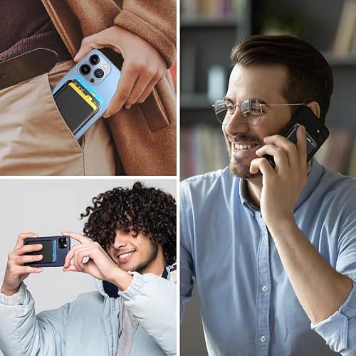 ZoyiNsgu Phone Card Holder, Premium Leather Wallet Stick on, Adhesive Credit Card Holder for Case, Sticky Wallet for Back of Cover, Android Cell Phone, iPhone, Fit 4 Cards, Snow White thumbnail 2