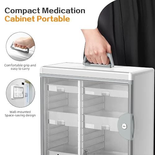 Glosen Lockable Medicine Cabinet with 6 Removable Trays, Wall Mounted & Portable Locking Medicine Cabinet Organizer with Key Lock for Home, Bathroom, Office - Aluminum Frame(15.63 * 6.5 * 15.43Inch) thumbnail 5