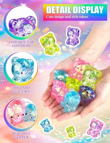 7Pack Bear Stress Balls Fidget Toys Sensory Sugar Ball Stress Relief Toys, Cute Gummy Bear Stuffers for for Kids Adults Easter Basket Party Favors Goodie Bags thumbnail 3
