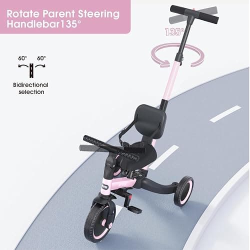 newyoo Toddler Tricycle,Toddler Bike,Birthday Gifts and Toys for 1-3 Year Old Boys and Girls, Trike with Push Handle, Backrest and Safety Belt, Balance Bike, TR007, Pink thumbnail 5